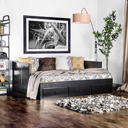 lot 2302 image: Furniture of America  Daja Cottage Full Solid Wood Storage Daybed-CONTAINS ONLY Back Panel, Rails, 13-Piece Slats, and Drawers - Retail $682.99