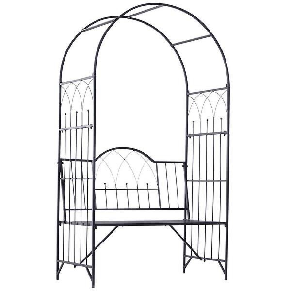 lot 2450 image: Outsunny 43 Metal Garden Arbor Arch with Bench Seat - Retail $149.98