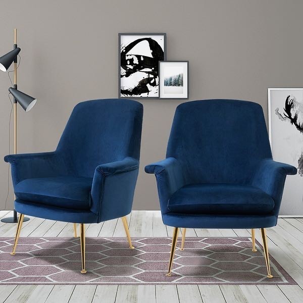 lot 1975 image: Donella - Blue Velvet Lounge Chair -  Retail$258.99