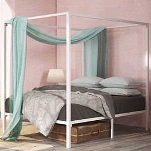 lot 310 image: ZINUS Patricia White Metal Canopy Platform Bed Frame  Mattress Foundation with Steel Slat Support  No Box Spring Needed  Easy Assembly, Twin&nbsp- Retail $168.99