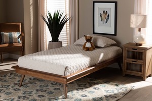 lot 316 image: Baxton Studion - Karine Walnut Wood Platform Bed Frame - Twin - Brown - Retail $310.00