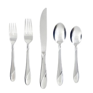 lot 352 image: Cambridge Silversmiths  - Swirl Sand 89-Piece Flatware Set with 5-Piece Hostess Set - Retail $89.99