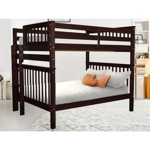 lot 376 image: Taylor and Olive Trillium Full over Full Bunk Bed with Ladder - Dark Cherry Pine Wood PARTIAL-Retail $670.10