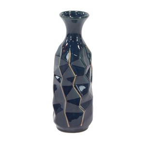 lot 381 image: Decmode - Modern Faceted Ceramic Bud Vase -16 X 5 Inch -Blue - Retail $28.93