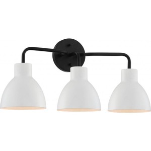 lot 365 image: Satco Nuvo - 3 Light Vanity Matte Black Matte -White Shades - Retail $103.99