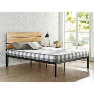 lot 343 image: Zinus - Sonoma Metal & Wood Platform Bed With Wood Slat Support -  King - Black - Retail $177.64