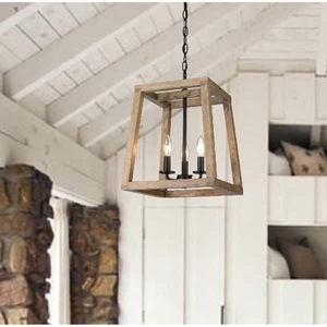lot 355 image: Rustic Farmhouse Geometric - Wooden and Black Lantern - Retail$132.99