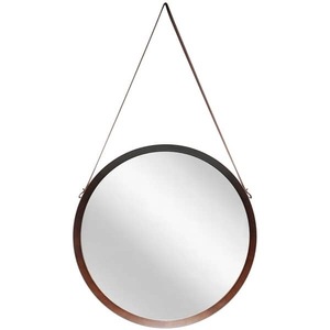 lot 324 image: 18 inch Round Decorative Hanging Wall Mirror with Wood Finish - Retail $53.49
