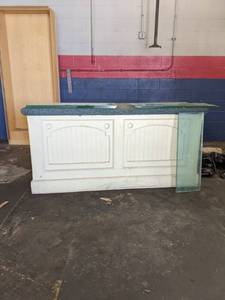 lot 22367 image: Wooden cabinet w carpet top. Includes 8 glass windows.