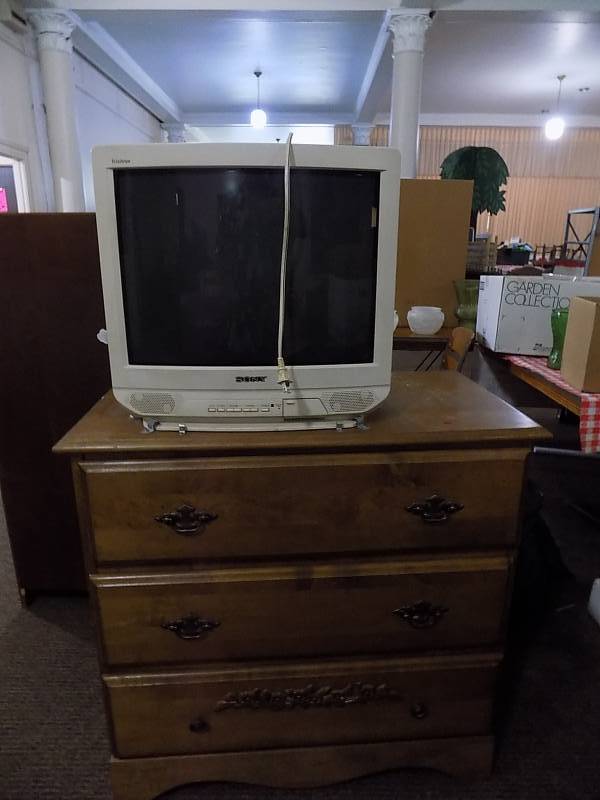 lot 5081 image: Solid wood Dresser W TV Mounted