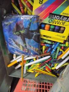 lot 5416 image: Metal Bin with Crayons & Craft Supplies