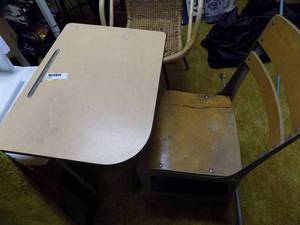 lot 5473 image: Vintage School DeskChair Combo
