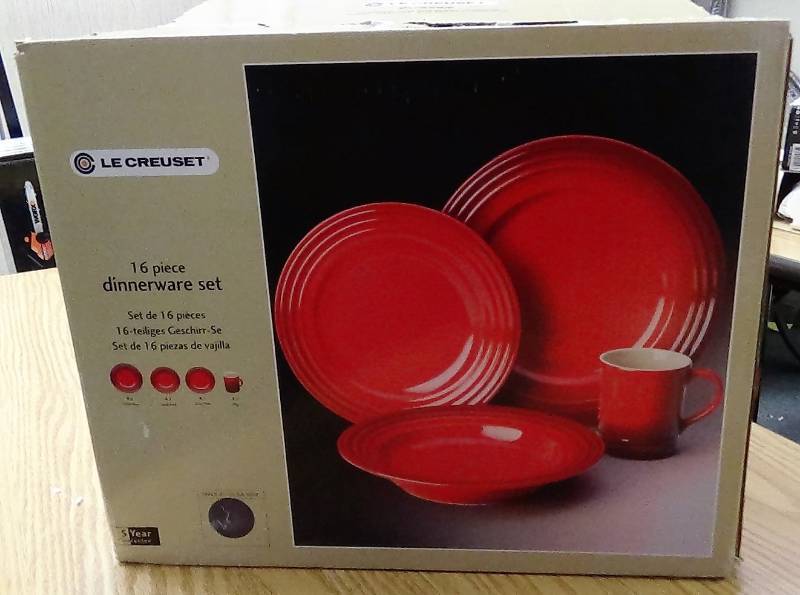 lot 3031 image: Le Creuset Stoneware 16-Piece Dinnerware Set, Caribbean