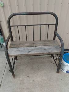 lot 411 image: metal and wood garden bench made out of metal headboard and footboard I put on a seat 42 inches wide 22 inches deep 47 in tall