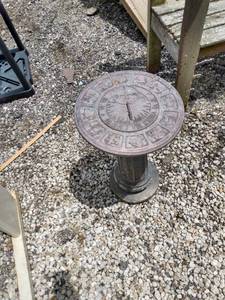 lot 423 image: sundial concrete base metal top 23 in tall sundial part is broke