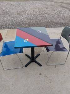 lot 437 image: House divided table and chairs KU and K-State table is 24 in square