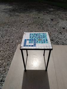 lot 439 image: tiled top wrought iron table 12-in square 16 in