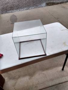 lot 464 image: 10 inch square glass showcase top wood trim around bottom with crack