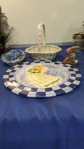 lot 1488 image: Angel plate Candle holder basket rabbit