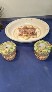 lot 1489 image: ceramic pie plate and two candle holders