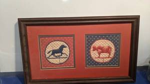 lot 1523 image: embroidered horse and cow frame 17 12 by 10 12