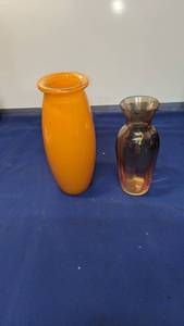 lot 1584 image: two orange vases