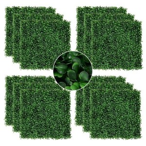 lot 55943 image: Outsunny Artificial Boxwood Milan Grass Mats (Pack of 12) - Light Green Set of 2
