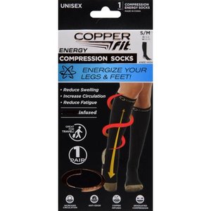 lot 55982 image: Copper Fit Energy Compression Socks, 1 pack, Black, SM