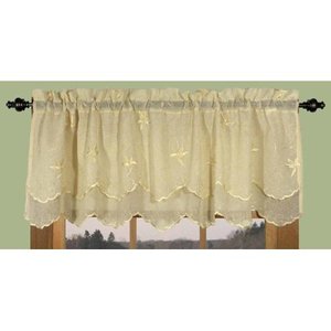 lot 66427 image: Zurich Custard sheer embroidered valance 52��x16��. Set of 2