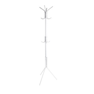 lot 66442 image: Mind Reader Standing Metal Coat Rack 11 Hook for Jacket, Purse, Scarf Rack, Umbrella Tree Stand, Lightweight, White