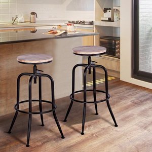 lot 66470 image: FurnitureR Bar Stools,Set of 2,Industrial Style,Height Adjustable Swivel Stool with Footrest,Anacletus Oak
