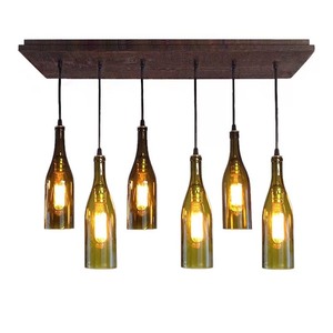 lot 66476 image: 6 - Light Cluster Jar Pendant with Wood Accents. Retail $689.99