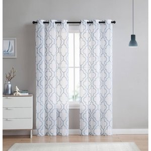 lot 66486 image: VCNY Home Quatrefoil Embroidered Sheer Charlotte Grommet Top Window Curtains, Set of 2, Multiple Sizes and Colors Available