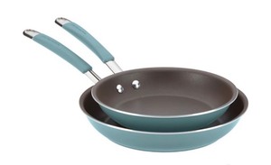 lot 10057 image: Rachael Ray Cucina Twin Pack Open Skillets - Blue (9.25