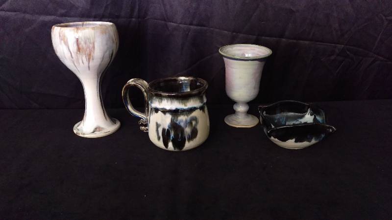 lot 60 image: Pottery Chalice, Mug, Cup and Ashtray