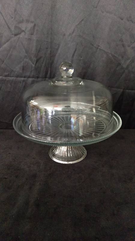 lot 93 image: Glass Cake Stand with Dome