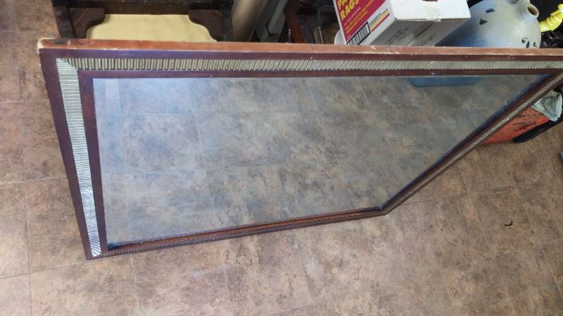lot 153 image: Large Wood Framed Beveled Mirror