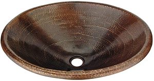 lot 1035 image: Premier Copper Products Self-Rimming Master Bath Oval Hammered Copper Bathroom Sink in Oil Rubbed Bronze -- MSRP $237
