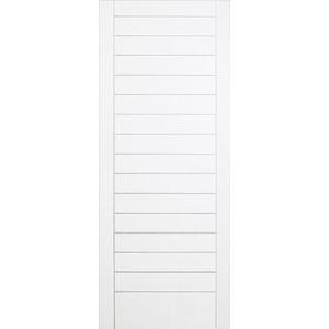 lot 1041 image: Steves and Sons 30 in. x 80 in. Modern Stacked Solid Core White Primed Wood Interior Door Slab -- MSRP $222.13