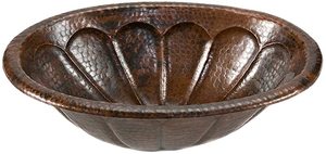 lot 1042 image: Premier Copper Products Self-Rimming Oval Sunburst Hammered Copper Bathroom Sink in Oil Rubbed Bronze -- MSRP $208
