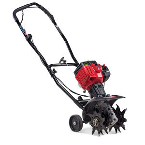 lot 1043 image: Troy-Bilt EC 2 Cycle Gas Power Walk Behind 9 Inch Garden Cultivator Tiller, Red -- MSRP $228.81