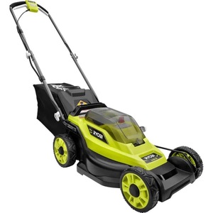 lot 1046 image: RYOBI ONE 18V 13 in. Cordless Battery Walk Behind Push Lawn Mower -- MSRP $199