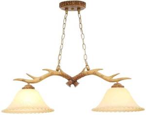 lot 1061 image: Hampton Bay 2-Light Natural Antler Kitchen Island Light with Sunset Glass Shades -- MSRP $139