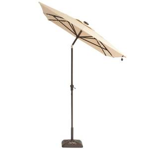 lot 1070 image: Hampton Bay 10 ft. x 6 ft. Aluminum Solar Outdoor Patio Umbrella in Cafe Tan -- MSRP $119