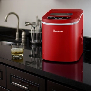 lot 1072 image: Magic Chef 27 lbs. Portable Countertop Ice Maker in Red -- MSRP $109.99