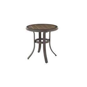 lot 1074 image: Hampton Bay Riverbrook Espresso Brown Round Steel Slat Top Outdoor Patio Side Table -- MSRP $109