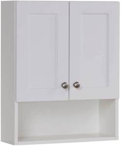 lot 1076 image: Glacier Bay Del Mar 21 in. W x 26 in. H x 8 in. D Over the Toilet Bathroom Storage Wall Cabinet in White -- MSRP $103