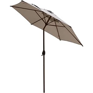 lot 1077 image: Abba Patio 9 ft. Market Patio Umbrella Steel Pole with Auto Tilt and Crank, Beige (8-Ribs) -- MSRP $102.99