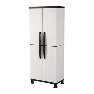 lot 1079 image: HDX Plastic Freestanding Garage Cabinet in Gray (27 in. W x 68 in. H x 15 in. D) -- MSRP $91.99