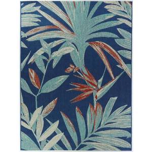lot 1083 image: Hampton Bay Blue Palm 5 ft. x 7 ft. IndoorOutdoor Area Rug -- MSRP $79
